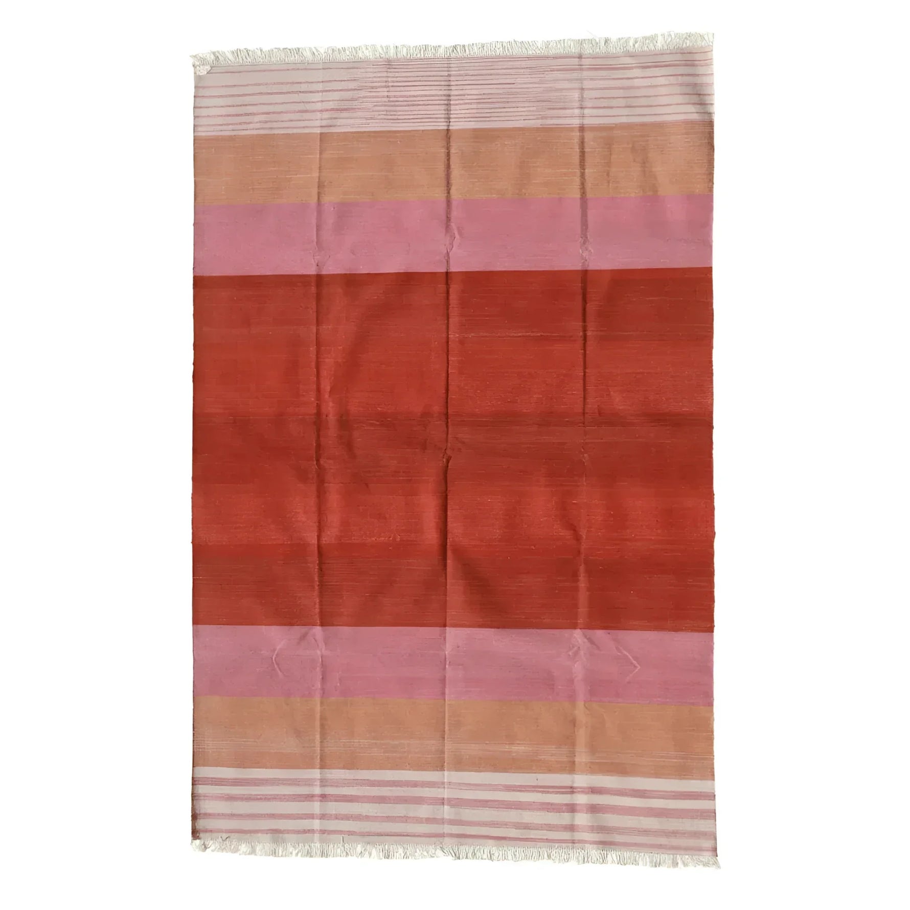 Handwoven Red Ombre Cotton Rug with Fringes