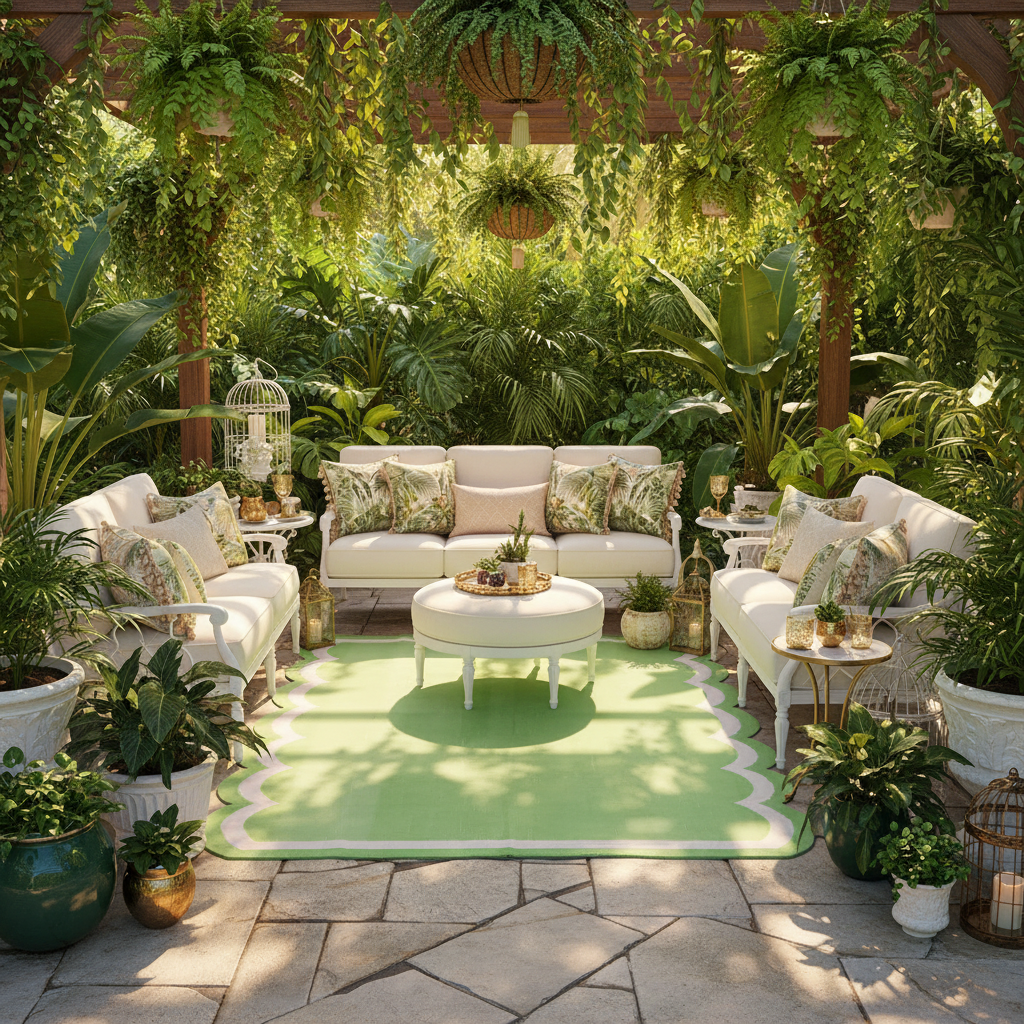 Handwoven Reversible Cotton Scalloped Rug - green