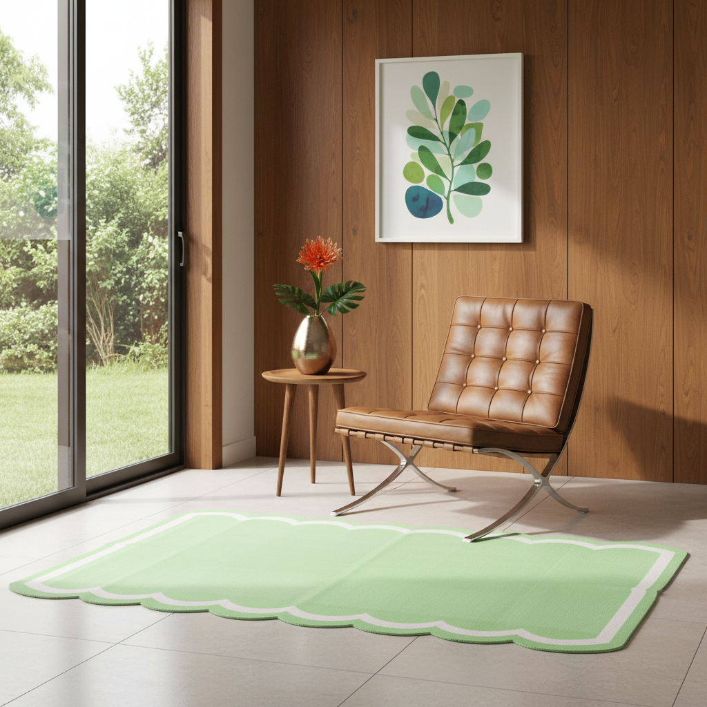 Handwoven Reversible Cotton Scalloped Rug - green