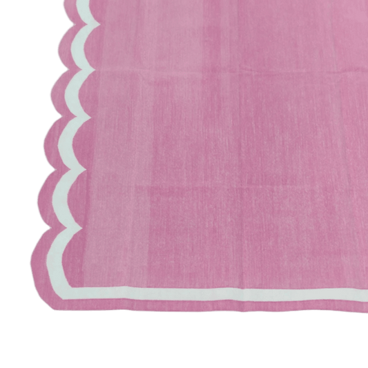 Handwoven Reversible Cotton Scalloped Rug - Pink - MAIA HOMES