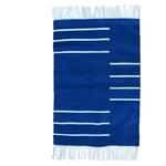 Handwoven Royal Blue and White Minimalistic Cotton Rug with Fringes