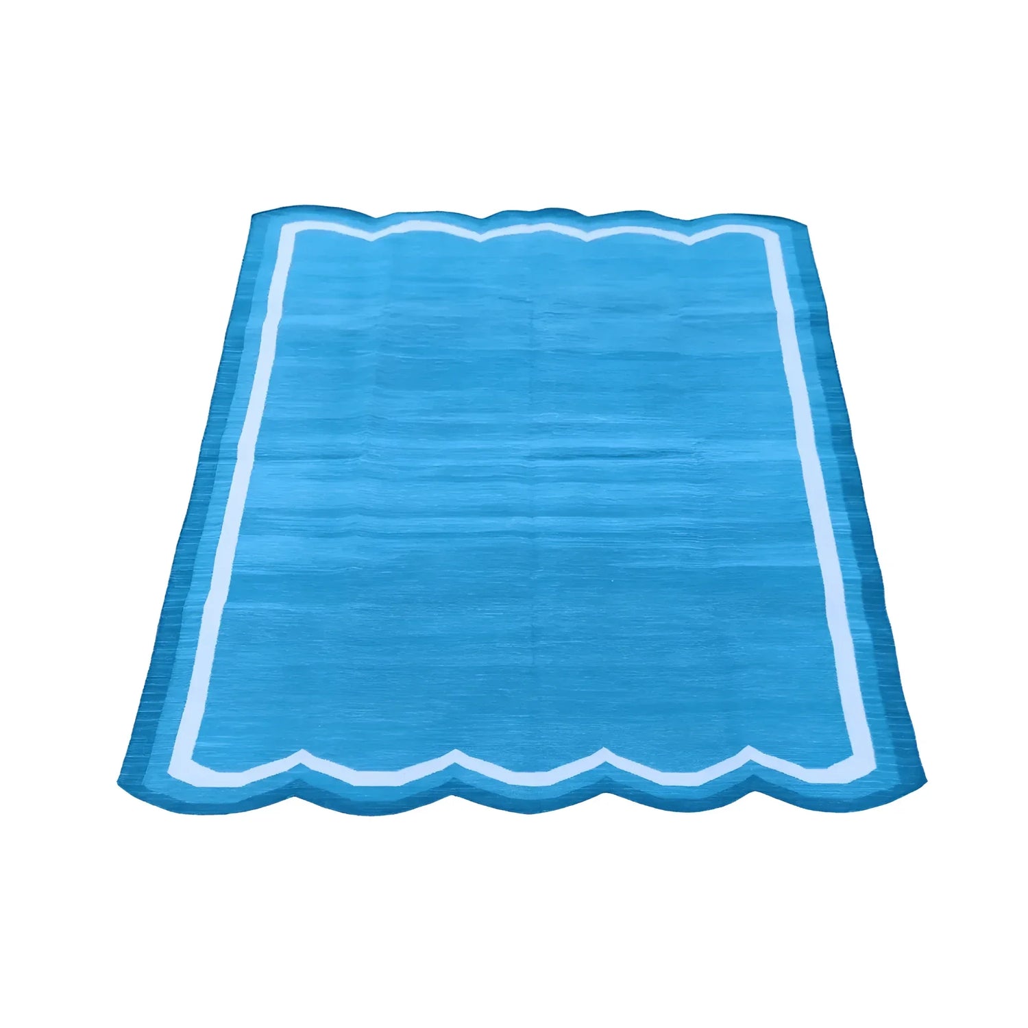 Handwoven Scalloped Cotton Rug - Blue/White