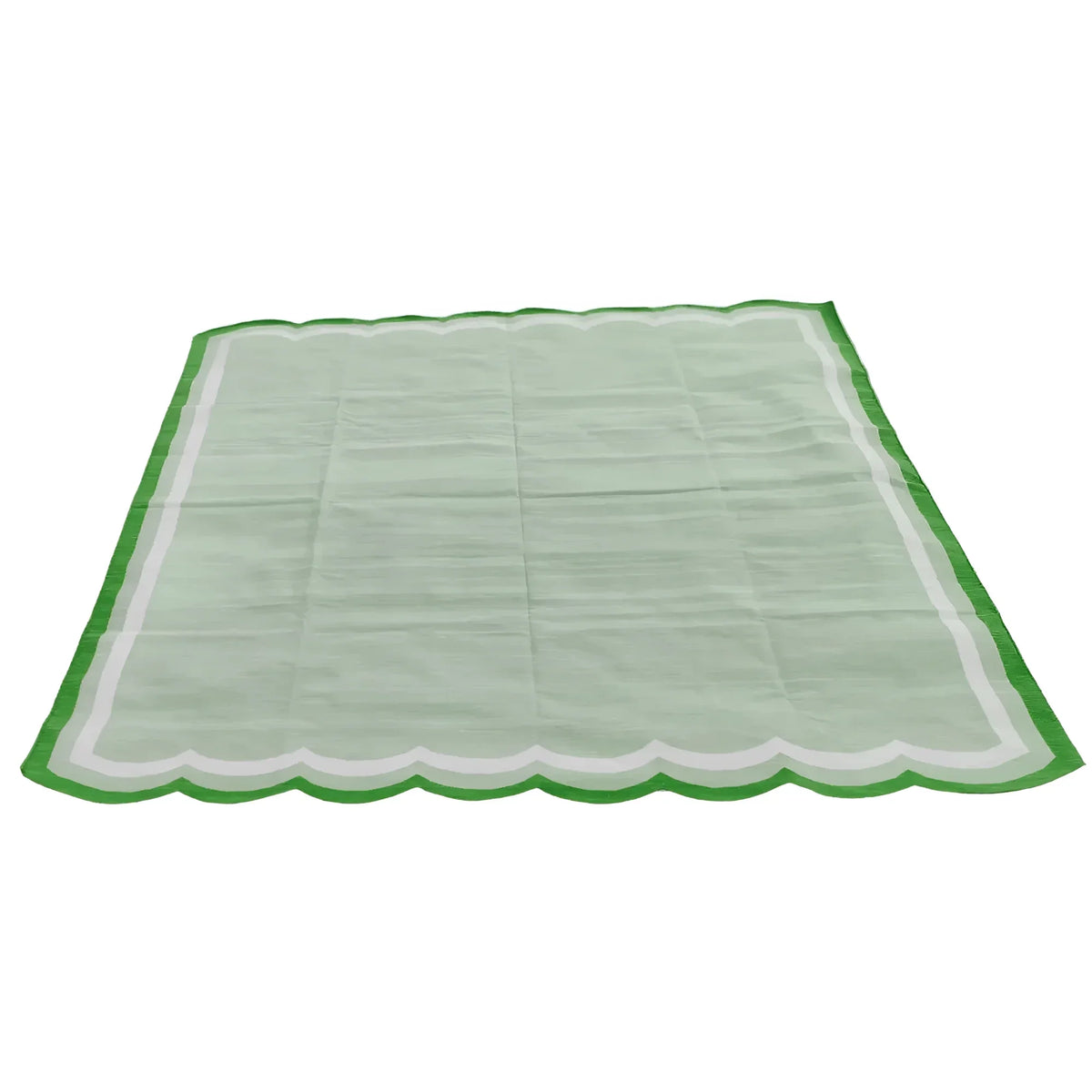 Handwoven Scalloped Cotton Rug - Light Green