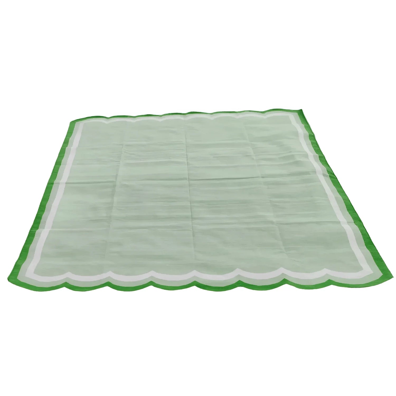 Handwoven Scalloped Cotton Rug - Light Green