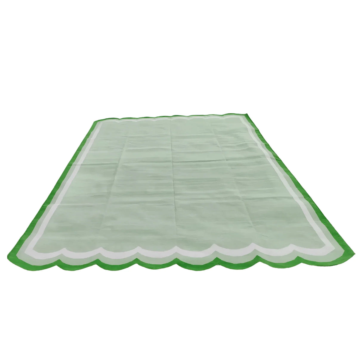 Handwoven Scalloped Cotton Rug - Light Green