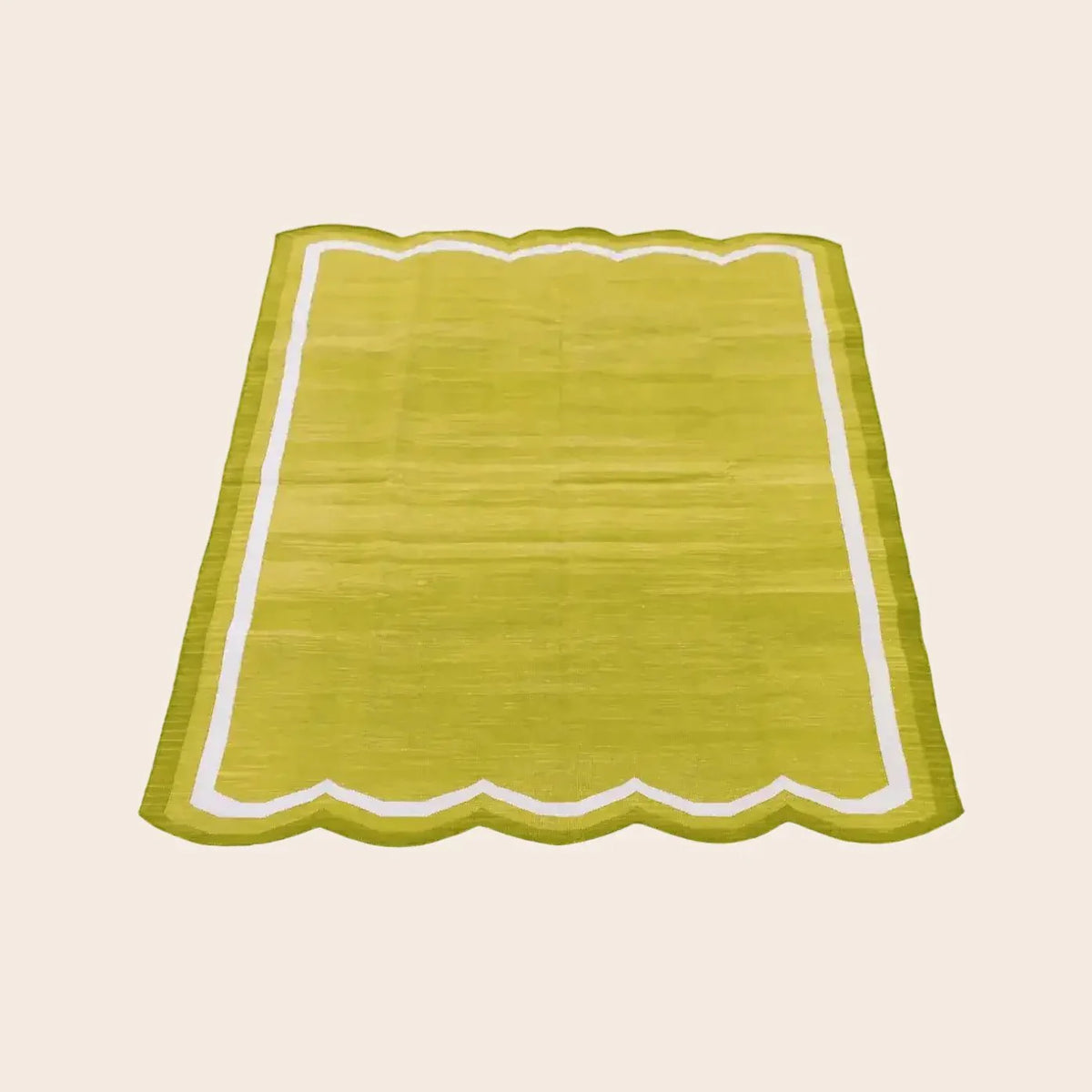 Handwoven Scalloped Cotton Rug - Olive Green