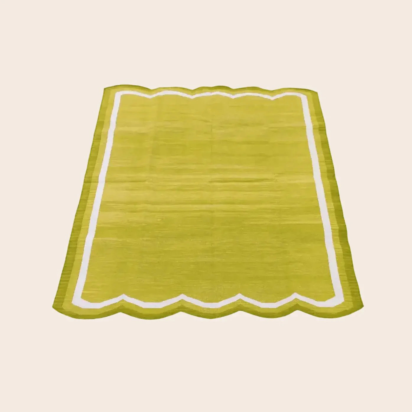 Handwoven Scalloped Cotton Rug - Olive Green