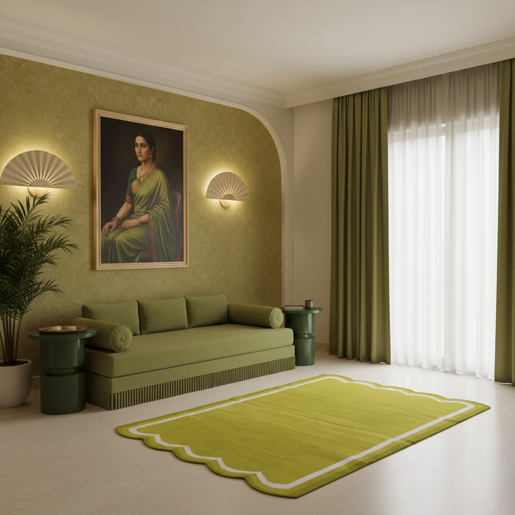 Handwoven Scalloped Cotton Rug - Lime Green