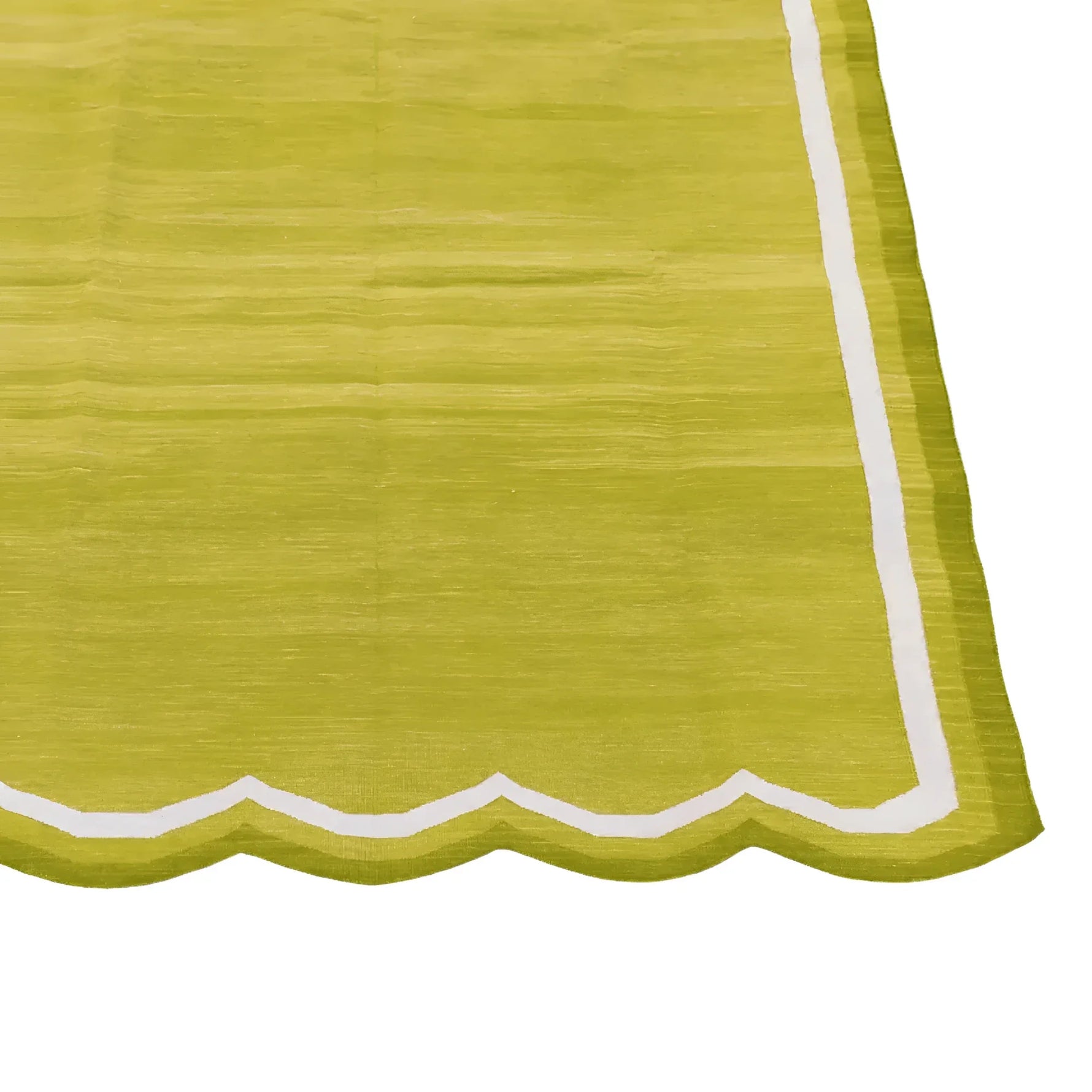 Handwoven Scalloped Cotton Rug - Olive Green