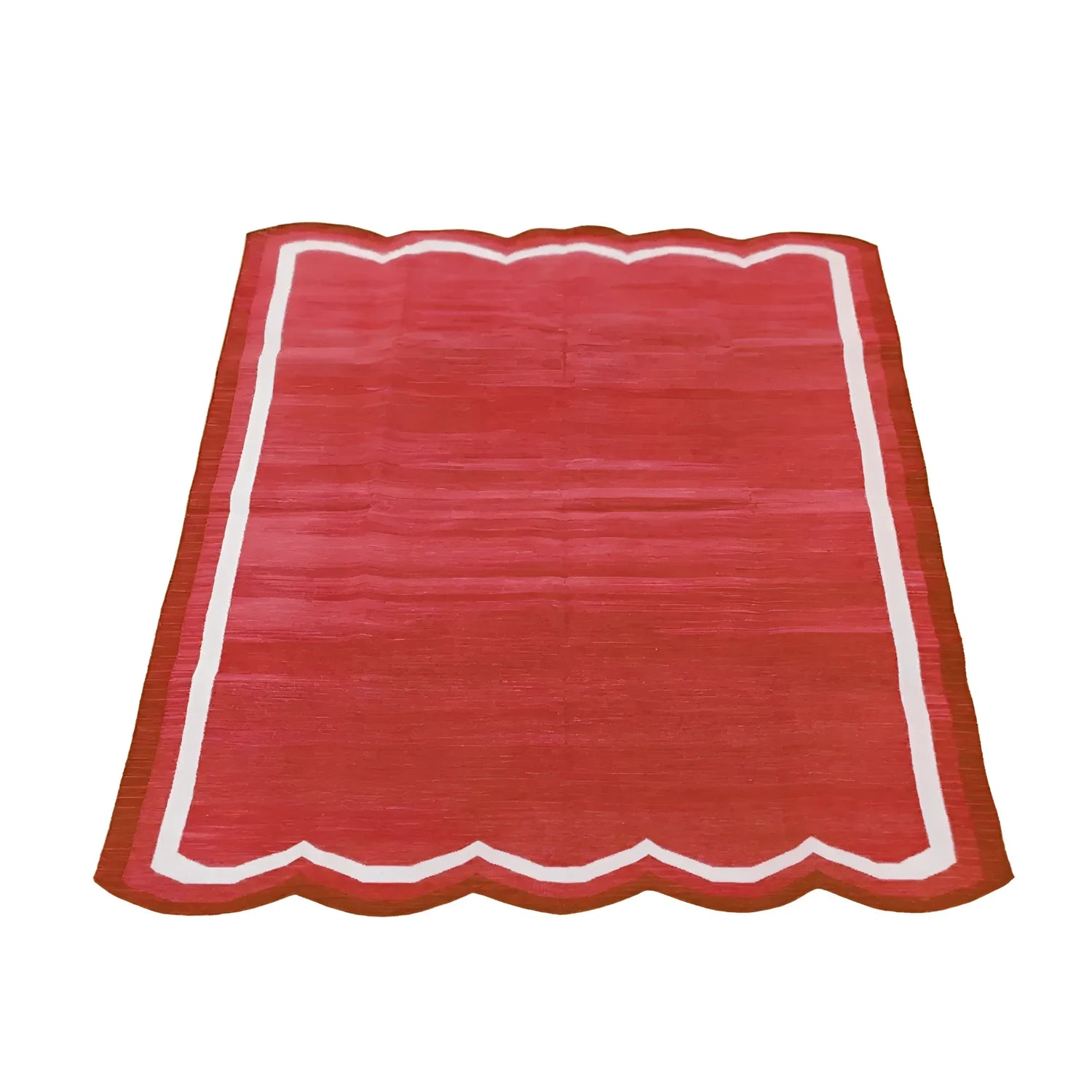Handwoven Scalloped Cotton Rug - Red