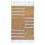 Handwoven Turmeric and White Minimalistic Cotton Rug with Fringes