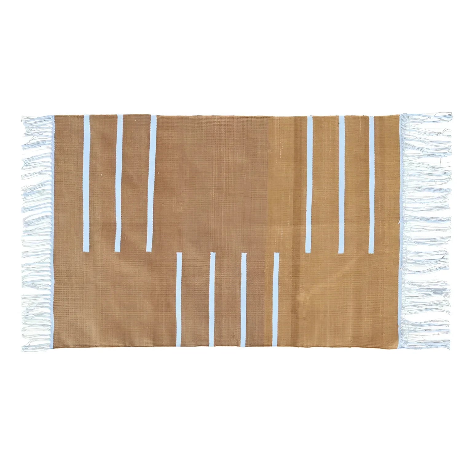 Handwoven Turmeric and White Minimalistic Cotton Rug with Fringes