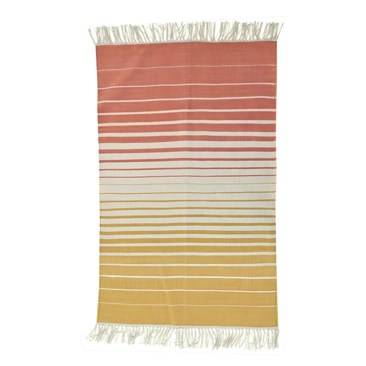 Handwoven Yellow and Orange Ombre Cotton Rug with Fringes