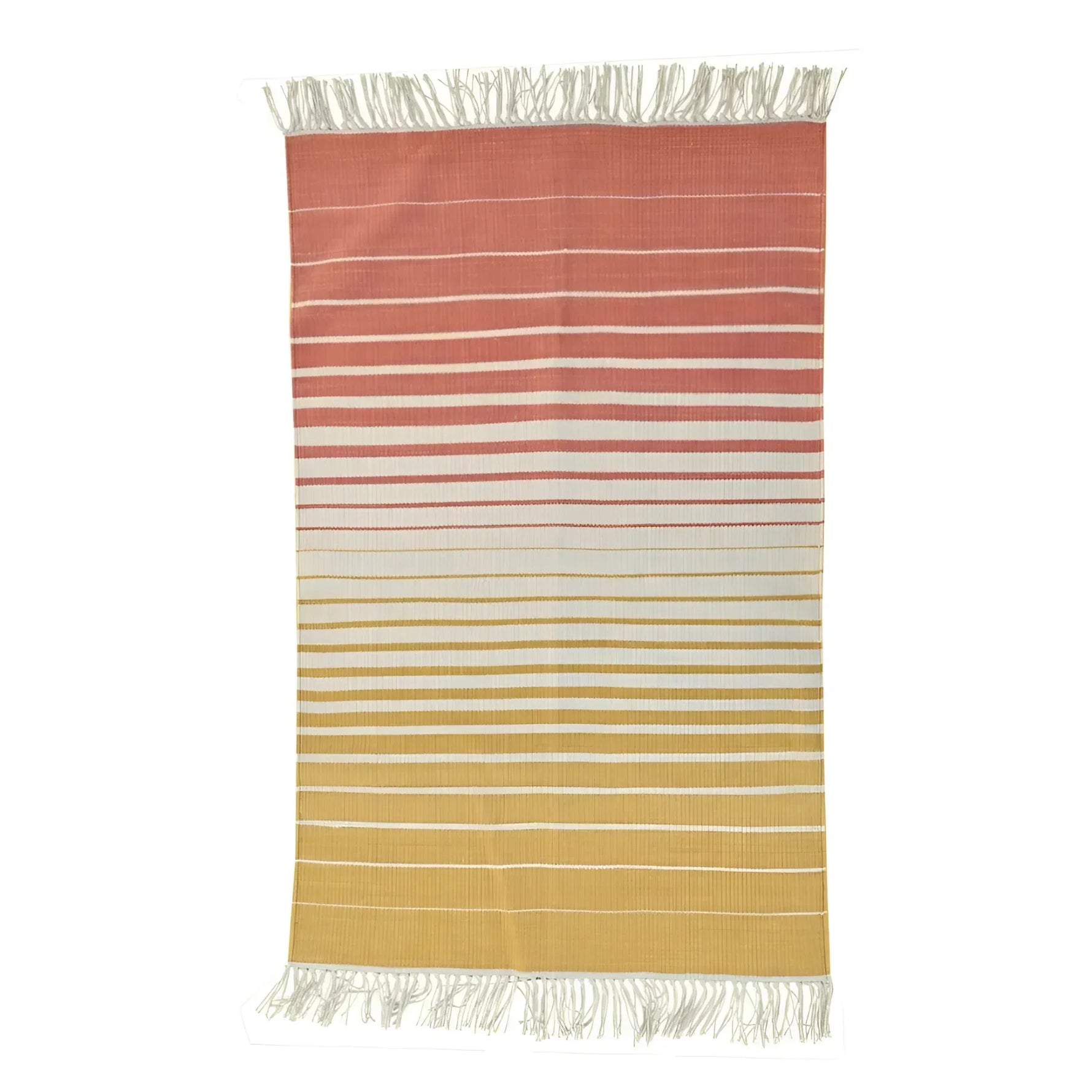 Handwoven Yellow and Orange Ombre Cotton Rug with Fringes