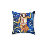 Hanuman Monkey Dancing in the Night Rain Printed Throw Pillow 14" × 14"