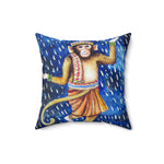 Hanuman Monkey Dancing in the Night Rain Printed Throw Pillow 16" × 16"