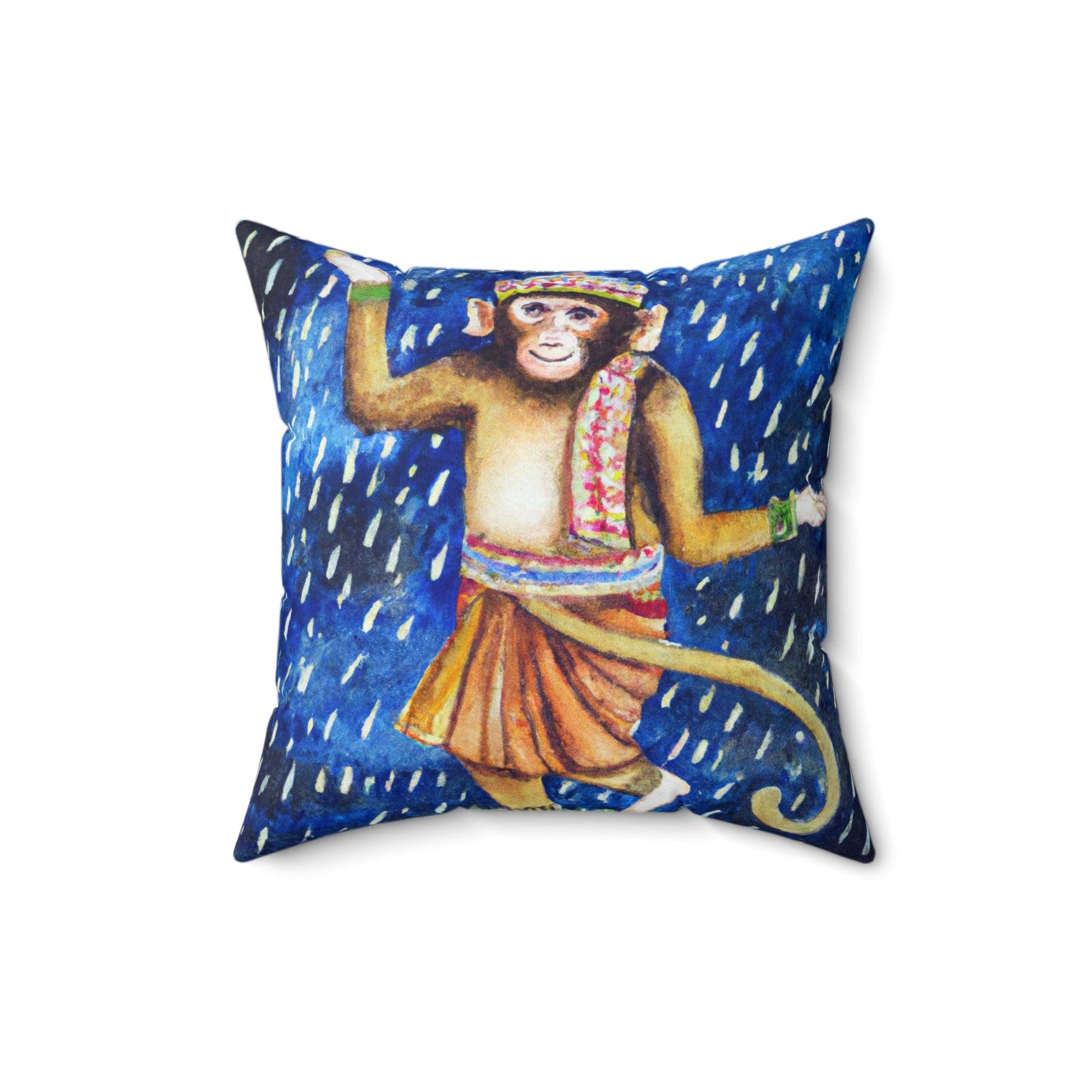 Hanuman Monkey Dancing in the Night Rain Printed Throw Pillow