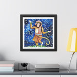 Hanuman Monkey Enjoying Night Rain Framed Poster Wall Art