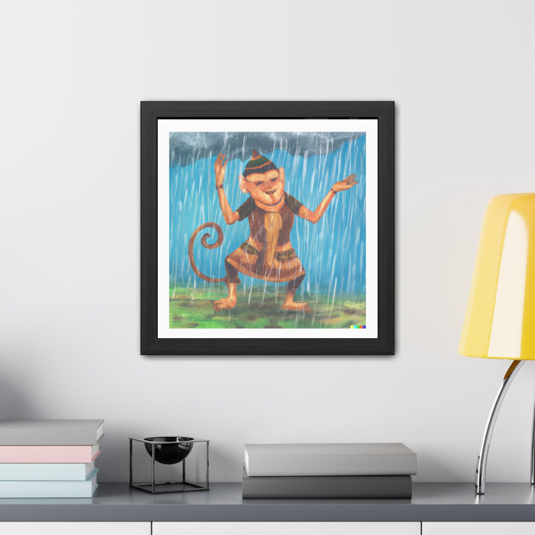 Hanuman Monkey Enjoying Rain Framed Poster Wall Art