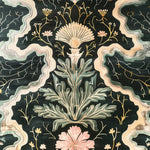 Heavenly Cloud Garden Hand Tufted Rug featuring a stunning floral design with intricate botanical patterns. This area rug, perfect for dining rooms or as a bedroom area rug, showcases a beautiful blend of soft pastel colors against a dark background. Crafted from high-quality wool, this floral rug adds elegance and warmth to any bedroom or living space.