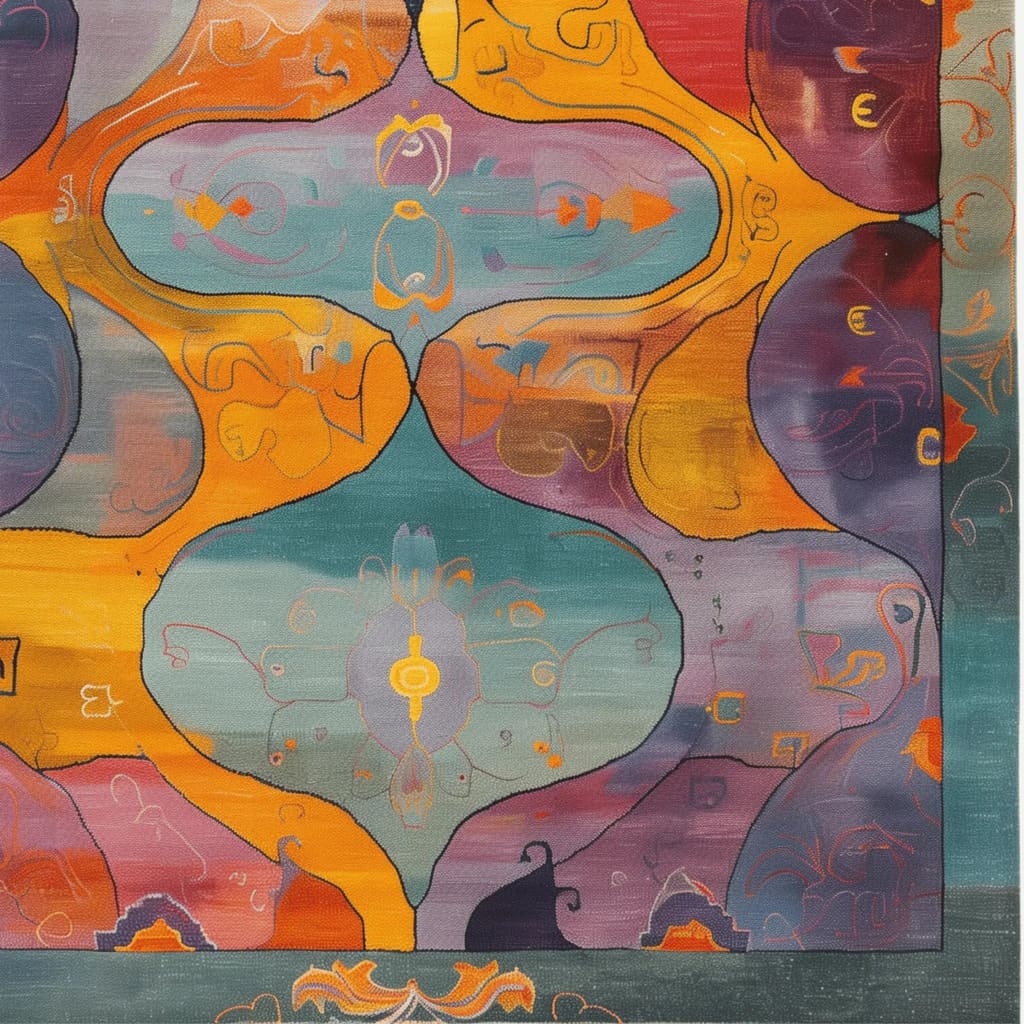 Vibrant Heirloom Hues Hand Tufted Rug featuring an abstract design with rich, warm colors ideal for dining rooms and living rooms. This vintage-style wool area rug is perfect for adding a touch of elegance to your living room or formal dining room. The 8x10 size makes it a versatile choice for various spaces.