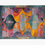 Vibrant Heirloom Hues Hand Tufted Area Rug in an abstract design featuring rich colors like purple, orange, and teal. Perfect for adding a vintage touch to your living room or formal dining room. This wool rug is ideal for 8x10 spaces, bringing warmth and style to any setting.