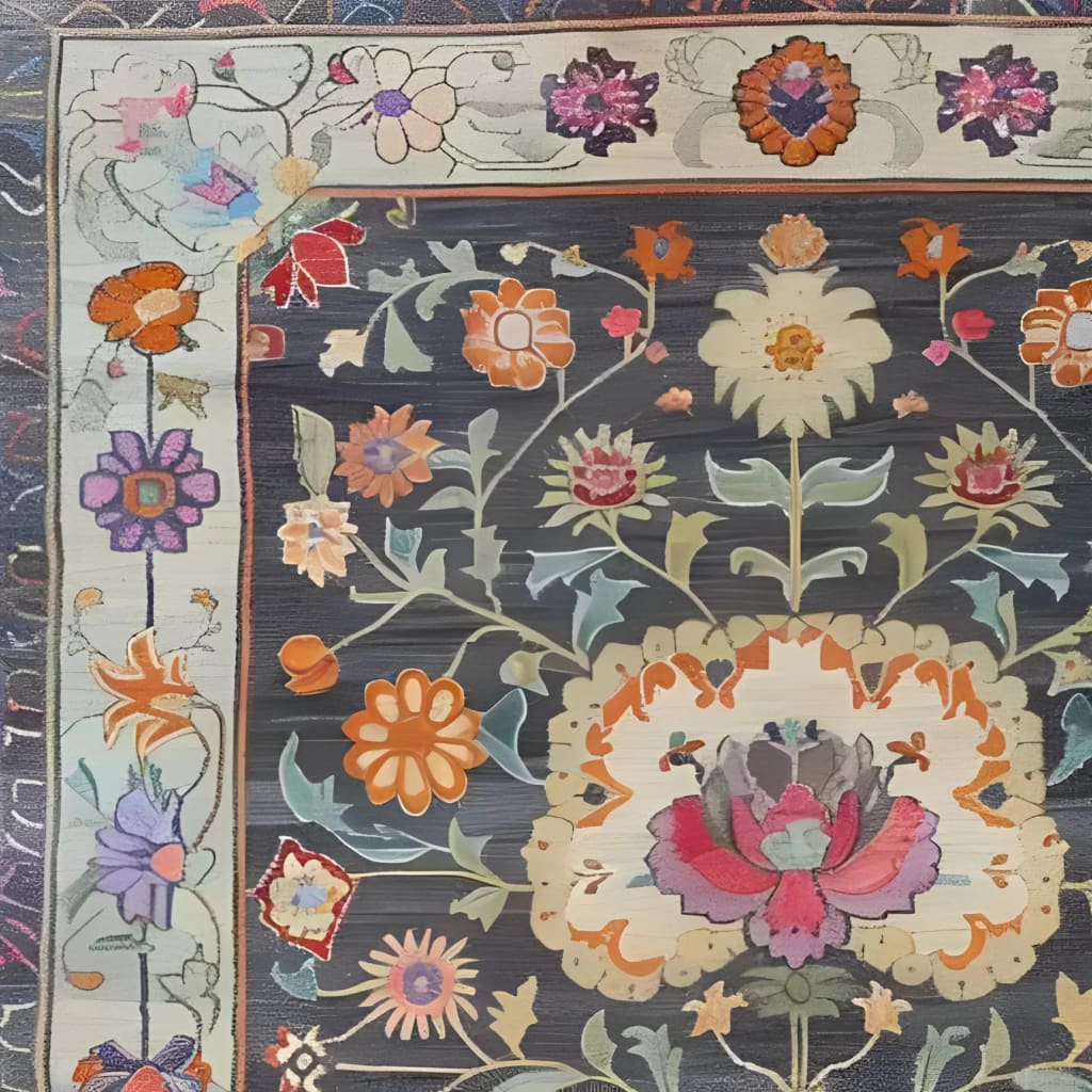 Close-up of the Heirloom Petals Classic Hand Tufted Rug, showcasing its intricate floral design. This wool rug features a vibrant mix of colors, ideal for adding a vintage touch to your living room. Perfect as a large area rug, it fits beautifully as an 8x10 living room rug.