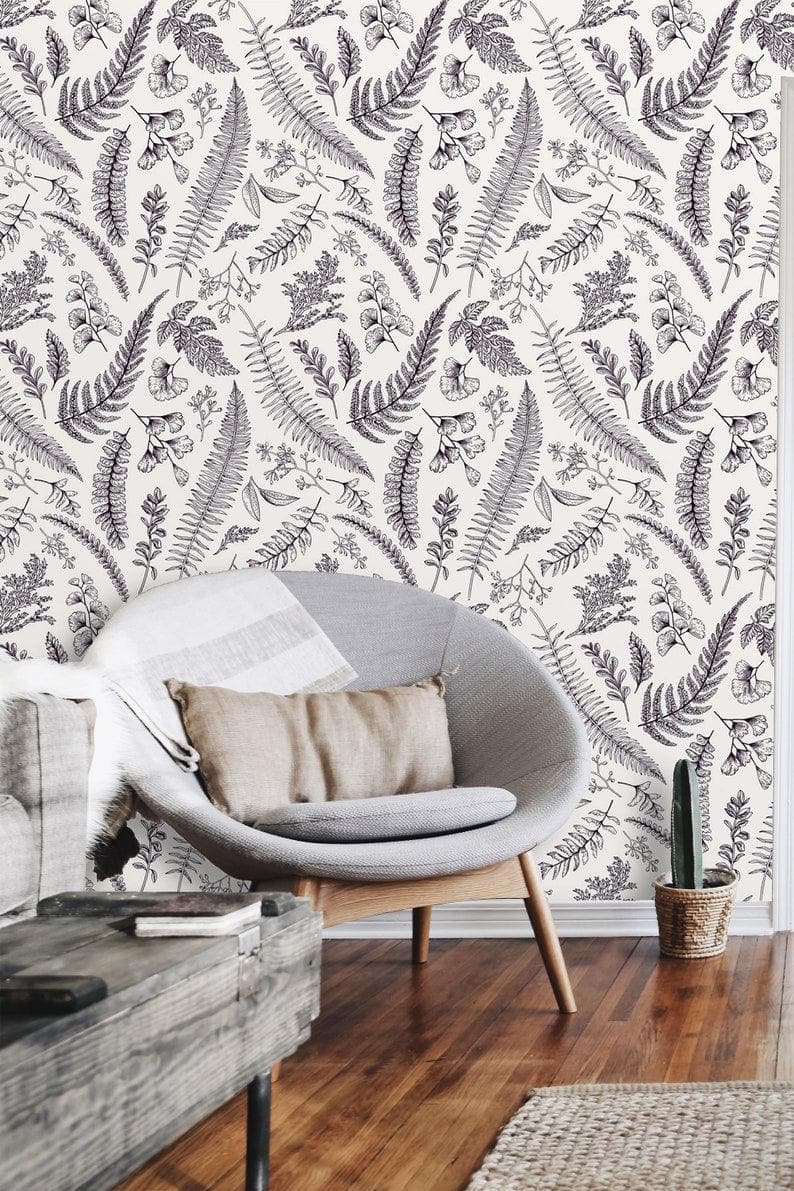Herbs and Ferns Botanical Rustic Wallpaper - MAIA HOMES