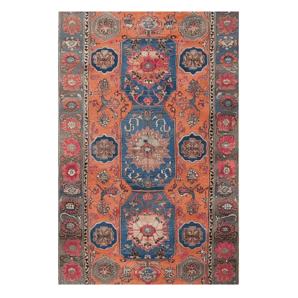 The Heritage Bloom Hand Knotted Rug features an intricate design with vibrant colors, ideal for enhancing any living space. This vintage area rug, perfect for living rooms, showcases a classic Persian style with floral motifs and a rich, warm palette. Its large size makes it a stunning centerpiece among area rugs for living room settings.