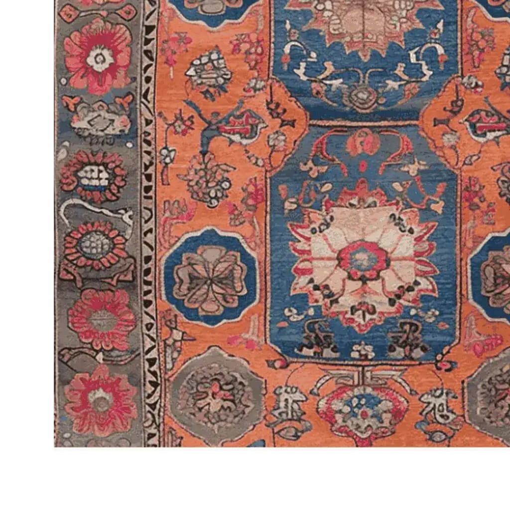 Close-up view of the Heritage Bloom Hand Knotted Area Rug showcasing its vibrant vintage design. The intricate Persian patterns with bold colors make it a perfect large living room rug, adding elegance and charm.