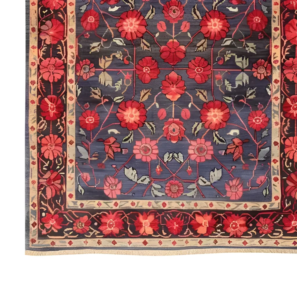 A beautifully crafted Heritage Chic Hand Knotted Area Rug featuring an intricate floral design in rich red and blue tones, perfect for adding a touch of elegance to any living room. This vintage rug showcases exquisite Persian rug patterns, making it a standout piece in rugs for living room collections.