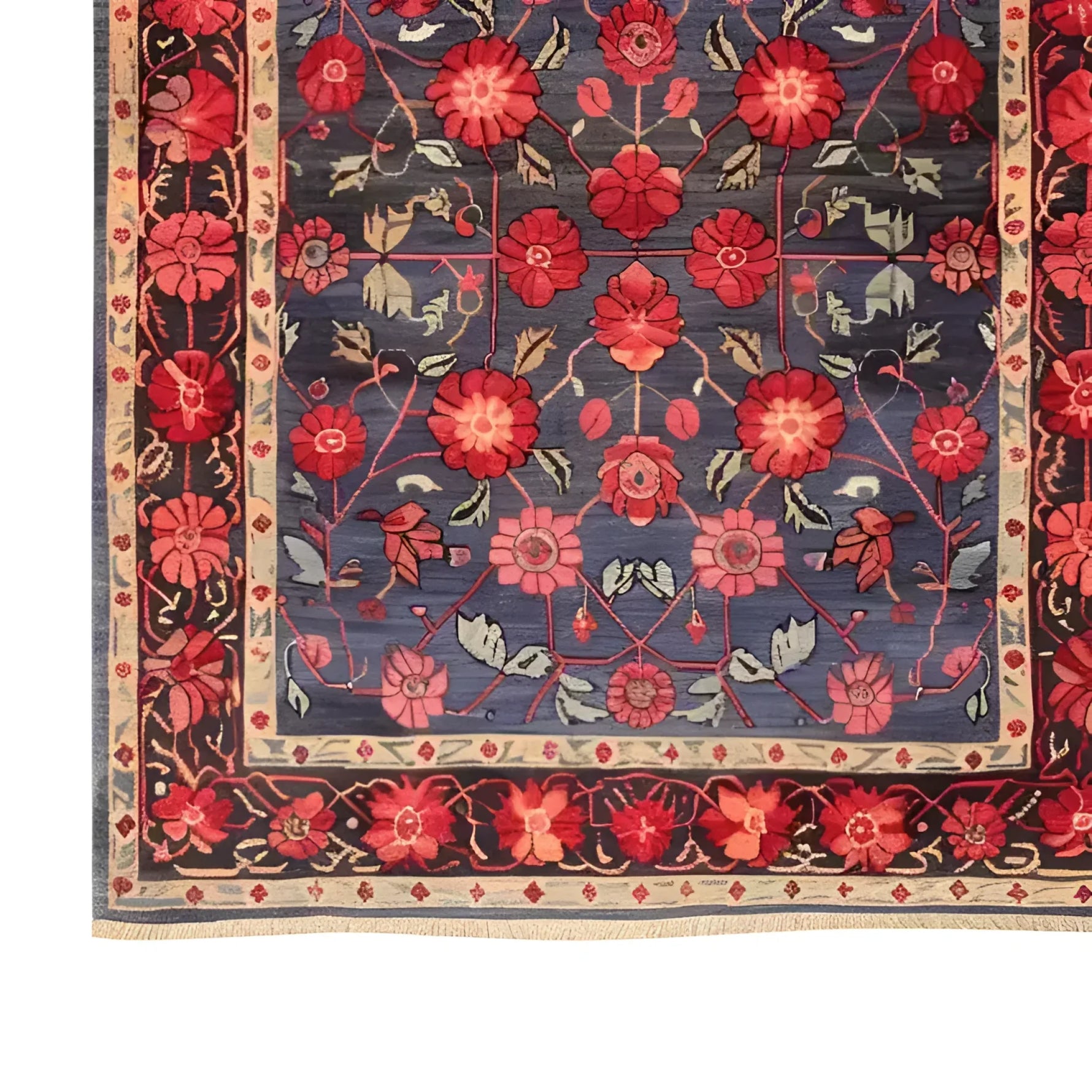A beautifully crafted Heritage Chic Hand Knotted Area Rug featuring an intricate floral design in rich red and blue tones, perfect for adding a touch of elegance to any living room. This vintage rug showcases exquisite Persian rug patterns, making it a standout piece in rugs for living room collections.