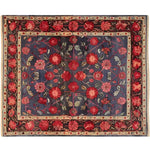 This Heritage Chic Hand Knotted Area Rug showcases a stunning vintage design with intricate floral patterns. The Persian-inspired rug features vibrant red and blue hues, perfect for adding elegance to any living room.