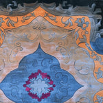 An intricately designed Heritage Voyage Hand Tufted Area Rug, perfect for living room and dining room spaces. This vintage wool rug features a vibrant mix of colors including blue, orange, and red, with abstract patterns that add an elegant touch to any 8x10 room setting.