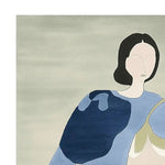 A contemporary area rug featuring an abstract design with a minimalist figure in muted tones of blue and green. This wool rug is perfect for adding a touch of modern elegance to your living room. Measuring 8x10, it's an ideal choice for living room rugs.