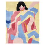 Colorful contemporary area rug featuring an abstract design with bold patches of blue, pink, and yellow, resembling artful brushstrokes. This wool rug is perfect for adding a vibrant touch to living room spaces, especially in 8x10 areas.