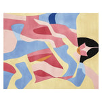Vibrant Area Rug with abstract design featuring bold colors in pink, blue, and yellow, ideal for a contemporary living room. This wool rug offers a modern touch, perfect as an 8x10 living room rug.