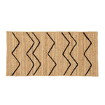 Top view of a Hilly Natural Jute Rug featuring a simple, elegant zigzag pattern. Perfect for enhancing your area rug collection, this versatile piece is ideal for kitchen rugs, hallway runner rugs, or as a boho accent in a bedroom. Its natural texture and design make it suitable for any dining room or formal dining room setting.