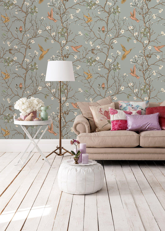 Сhinese Style Tree Branch Hummingbird Wallpaper 