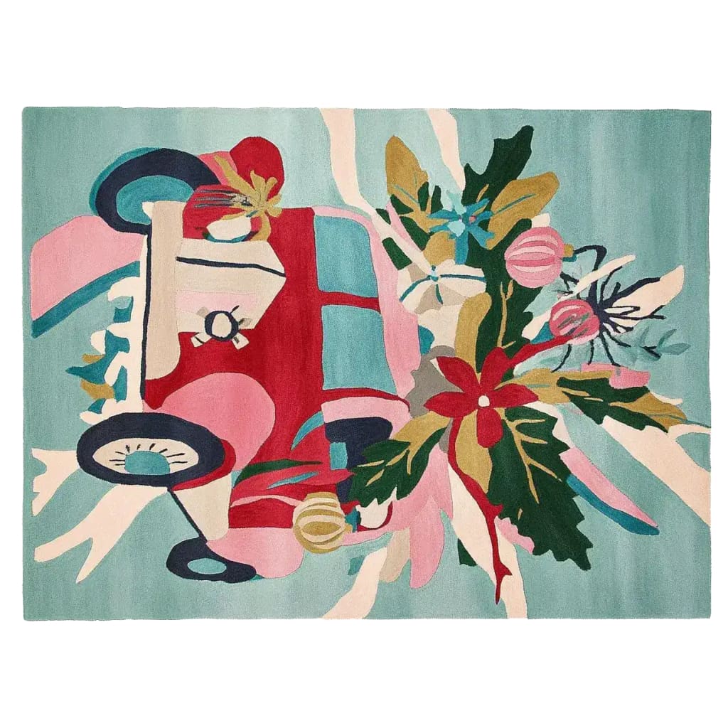Colorful Holiday Joyride Hand Tufted Area Rug featuring an abstract design with vibrant floral patterns. This wool rug is perfect for adding a pop of color to your living room. Ideal as an 8x10 area rug for living room spaces, it brings a festive and artistic touch to any decor.