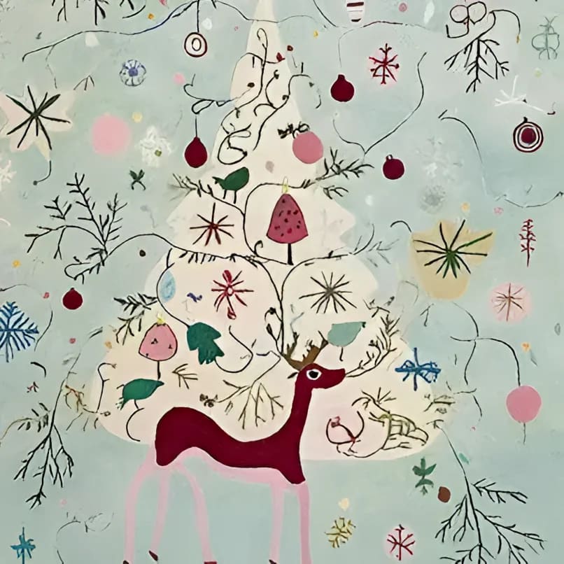 Beautifully designed Holiday Spell Hand Tufted Area Rug featuring a whimsical reindeer and festive decorations, perfect for adding charm to living room area rugs. This wool rug showcases intricate patterns ideal for cozy rugs for living room settings.