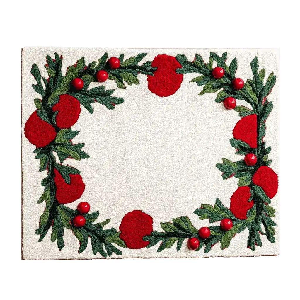 Holly Berry Bliss Hand Tufted Area Rug, perfect for adding a touch of festive charm to your office or dining room. This wool rug features a beautiful design with vibrant red berries and lush green leaves on a soft cream background, making it an ideal office rug for a warm and inviting atmosphere.