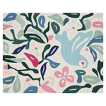 This vibrant Area Rug, suitable for living room area rugs, features a hand-tufted wool design with abstract floral and bird motifs in shades of green, blue, pink, and cream. Perfect for adding a touch of nature-inspired elegance to your living space, this 8x10 wool rug combines artistic style with cozy comfort.