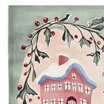 Charming area rug featuring a hand-tufted wool design, depicting a cozy house surrounded by holly leaves and red berries. Perfect as a large living room rug in an 8x10 size, bringing warmth and character to your space.