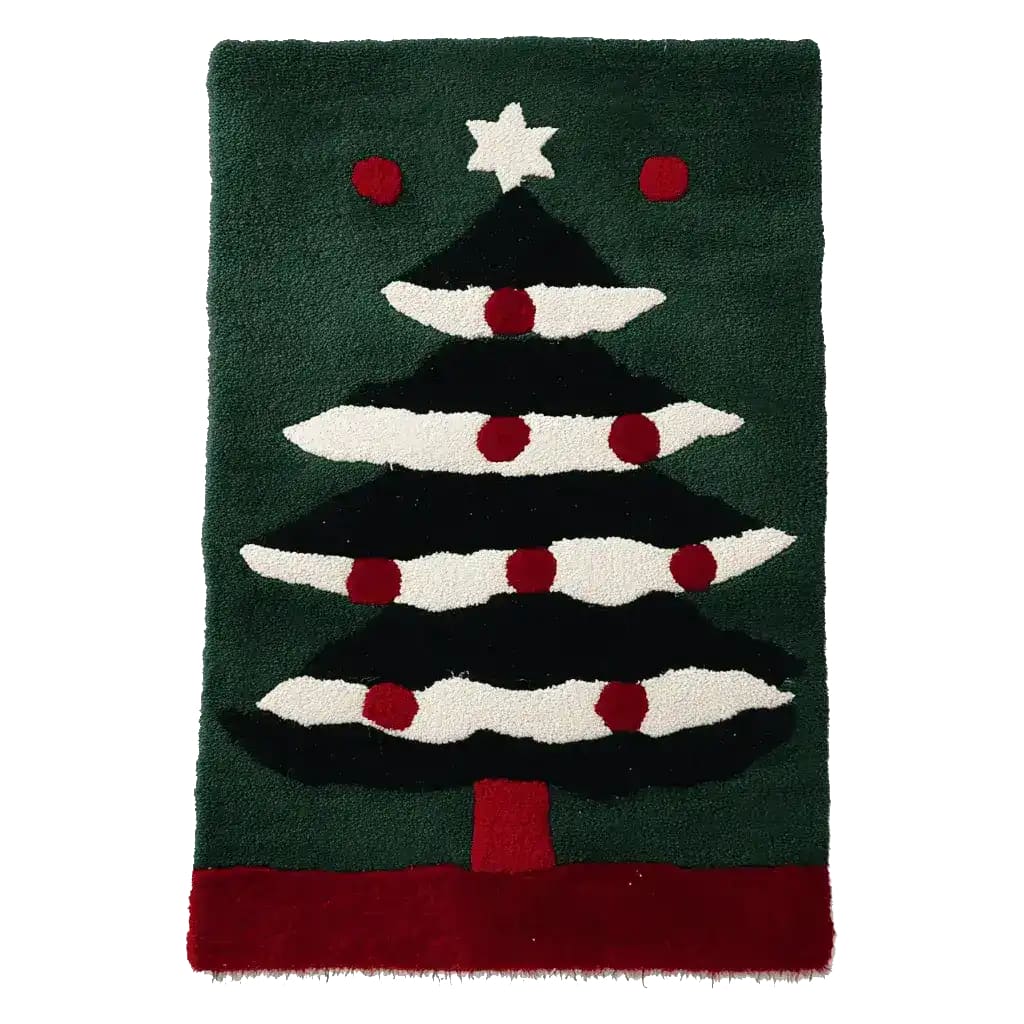 The "Holly Jolly Tree Hand Tufted Rug" brings festive cheer to your home with its vibrant colors and charming holiday tree design.