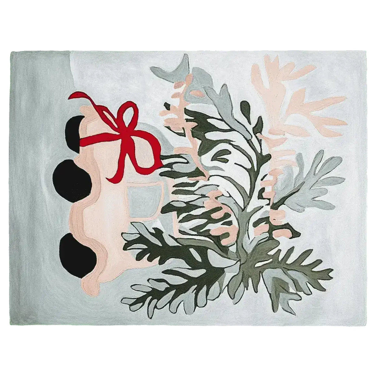Stylish area rug featuring a hand-tufted design with abstract foliage and a red ribbon accent, ideal as a wool rug for living room rugs 8x10.