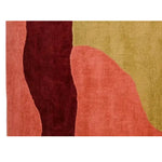 A vibrant, abstract Horizon Echo hand-tufted wool rug featuring a rich blend of colors including deep red, warm orange, and muted yellow. Perfect as a runner rug for kitchens, hallways, or bathrooms, this contemporary wool rug adds a modern touch to any space.