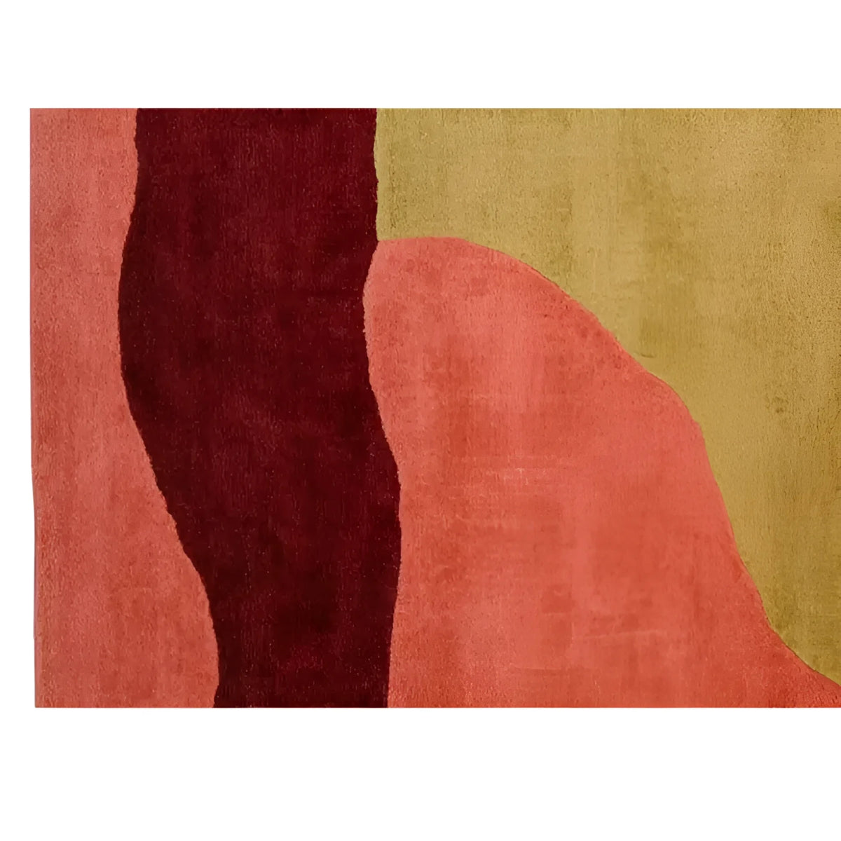A vibrant, abstract Horizon Echo hand-tufted wool rug featuring a rich blend of colors including deep red, warm orange, and muted yellow. Perfect as a runner rug for kitchens, hallways, or bathrooms, this contemporary wool rug adds a modern touch to any space.
