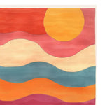 Vibrant Horizon Glow Hand Tufted Area Rug featuring an abstract design of colorful waves and a sun, perfect for contemporary living rooms. Ideal as a wool rug that adds warmth and style to your space, this 8x10 rug is a standout choice for any living room decor.
