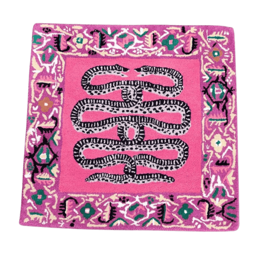 Hot Pink Persian Snakes Square Hand Tufted Wool Rug - MAIA HOMES